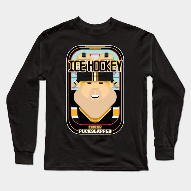 Ice Hockey Black and Yellow - Faceov Puckslapper - Sven version Long Sleeve T-Shirt by Boxedspapercrafts